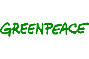 Logo di greenpeace con scritta verde