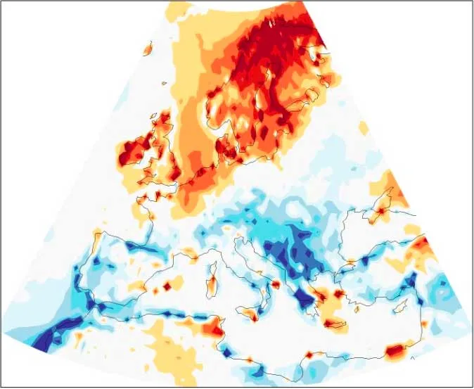 Variazioni di temperatura dovute al cambiamento climatico in Europa