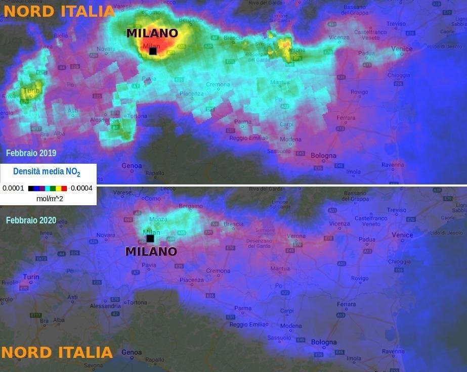 Riduzione dell'inquinamento in Lombardia dovuto al Coronavirus CODVID-19