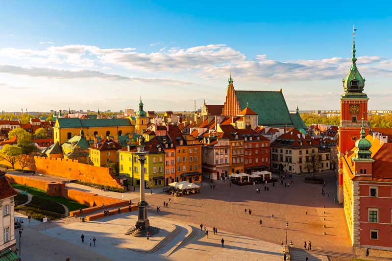 vista del quartiere antico di Varsavia, città che sta diventando sempre più sostenibile grazie ai fondi dell'Unione Europea