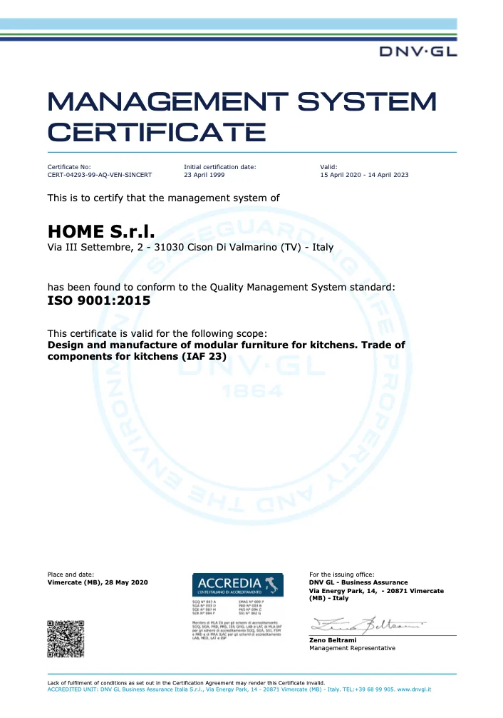Certificazione ISO 9001 Home Cucine