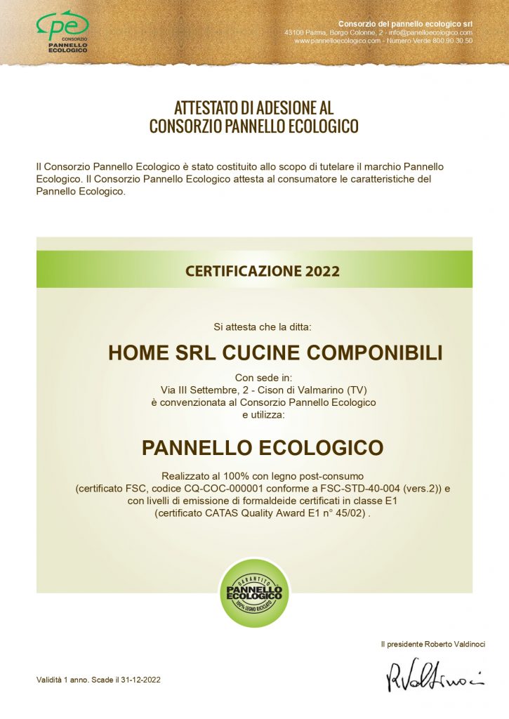 certificazione Home Cucine pannello ecologico