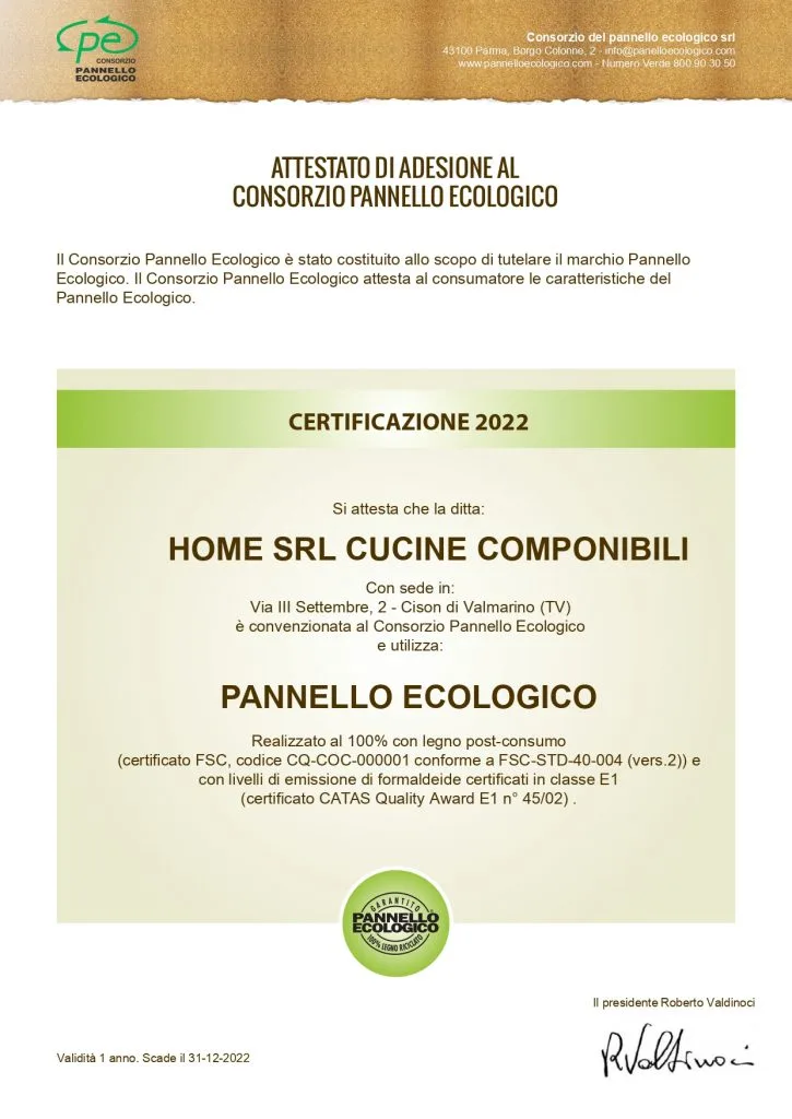 certificazione Home Cucine pannello ecologico